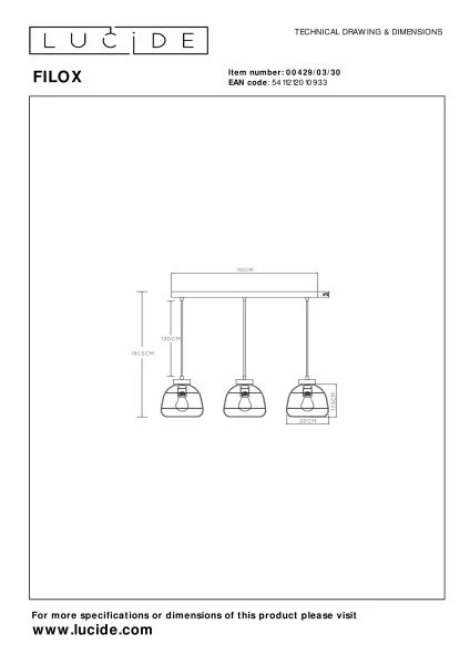 Lucide FILOX - Lámpara colgante - 3xE27 - Negro - técnico